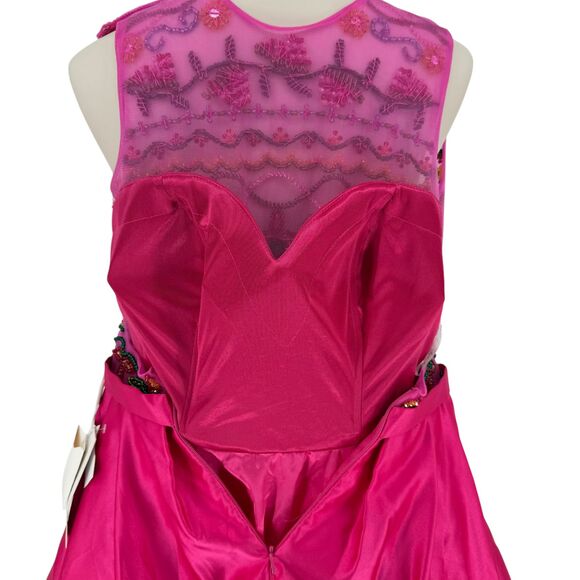 Angela & Alison Beaded Dress Pink Satin 10 Short Formal A-Line Pocket Open Back - Picture 13 of 16